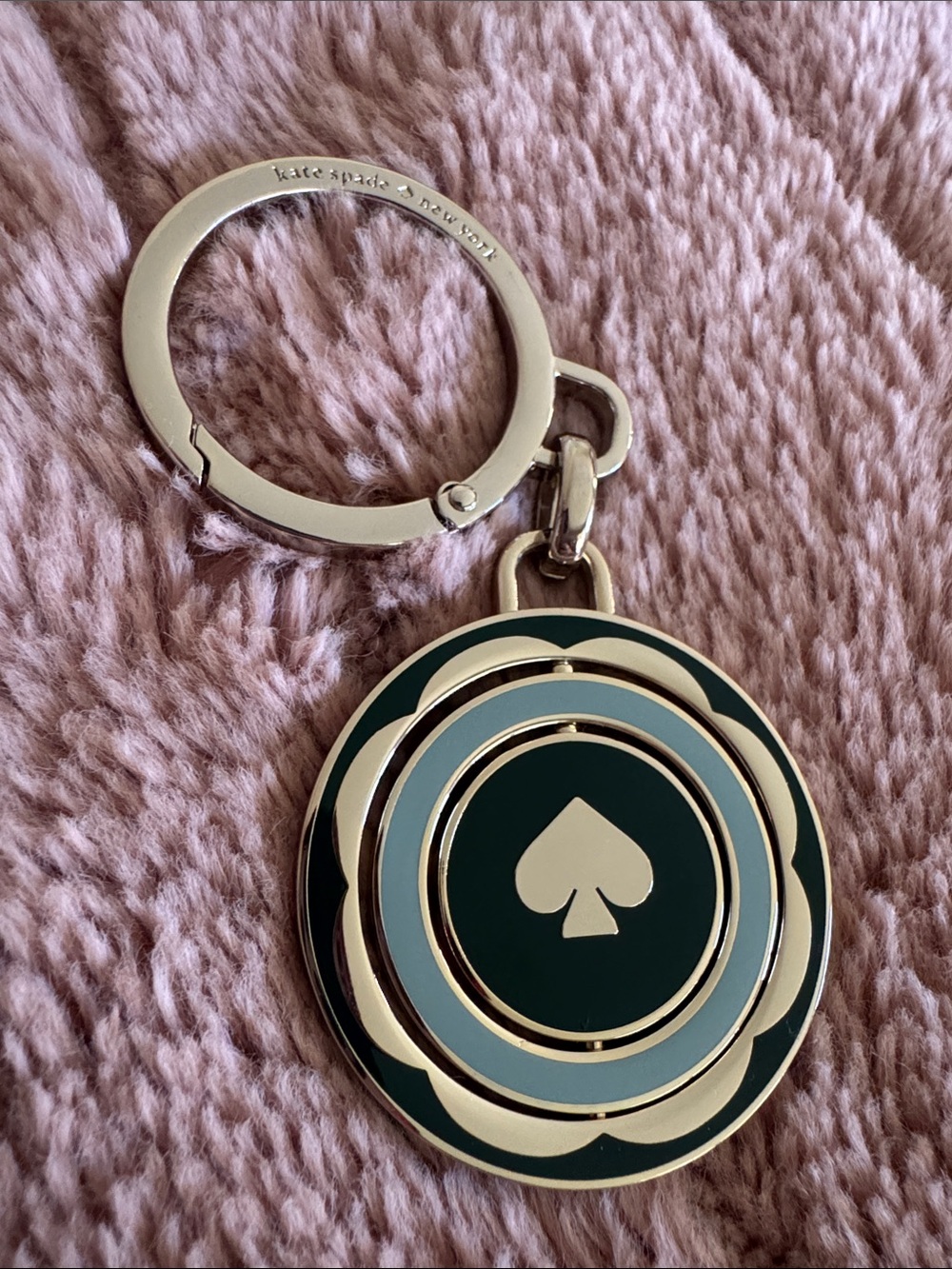 Kate Spade Baby Blue & Jade Rotating Spade Keychain